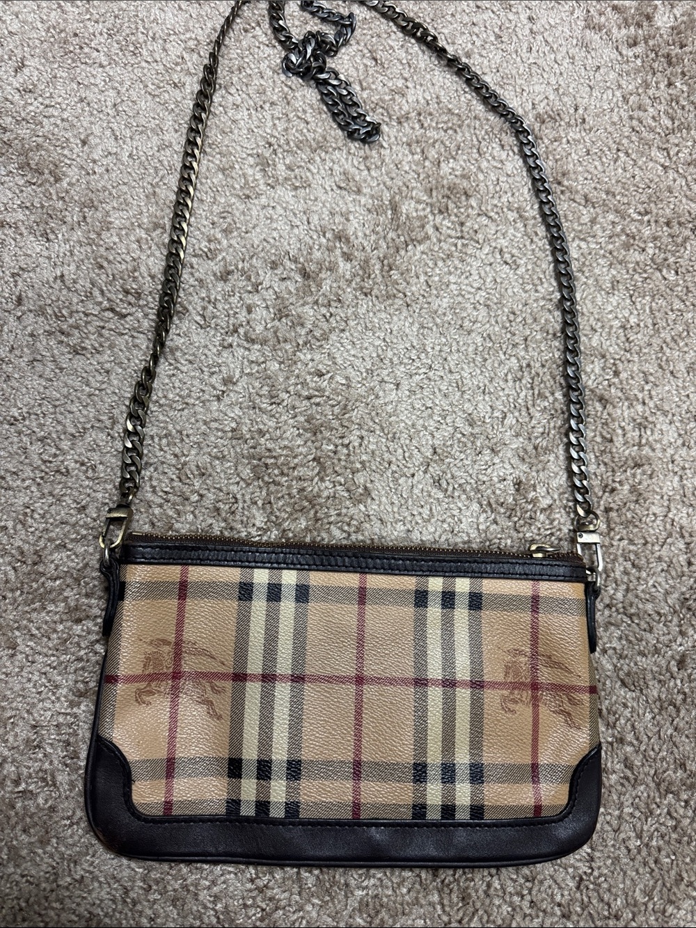 Authentic Burberry Tan Plaid Leather-Trim Crossbody